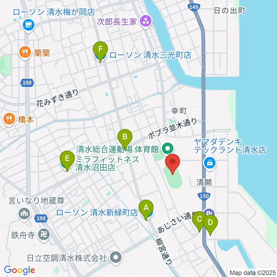 清水総合運動場陸上競技場周辺のコンビニエンスストア一覧地図