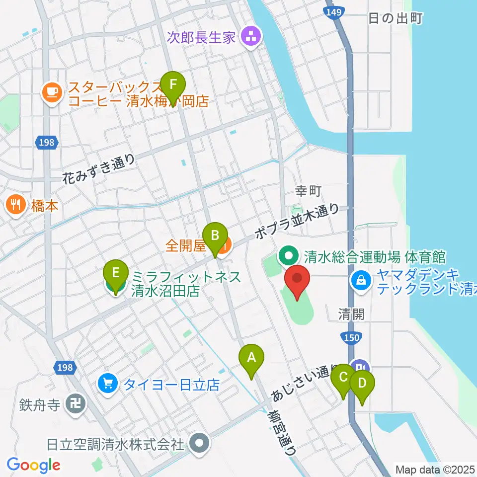 清水総合運動場陸上競技場周辺のコンビニエンスストア一覧地図