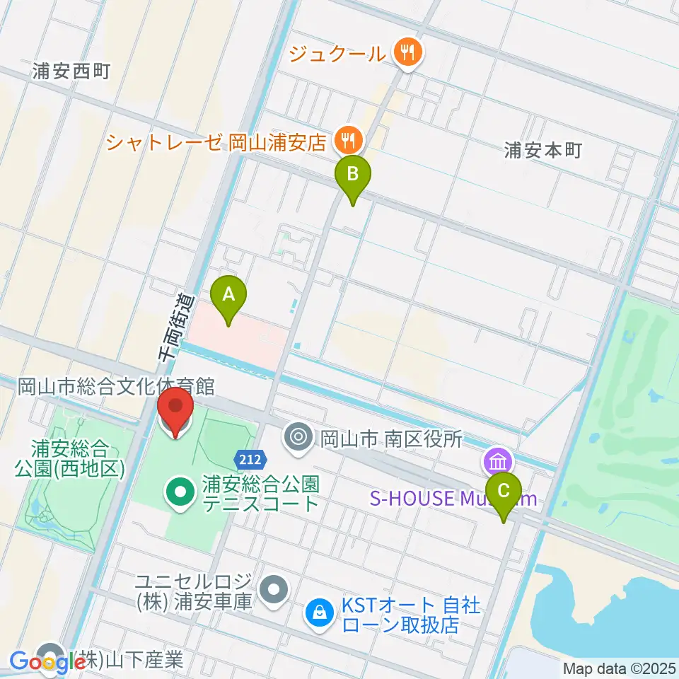 岡山市総合文化体育館周辺のコンビニエンスストア一覧地図