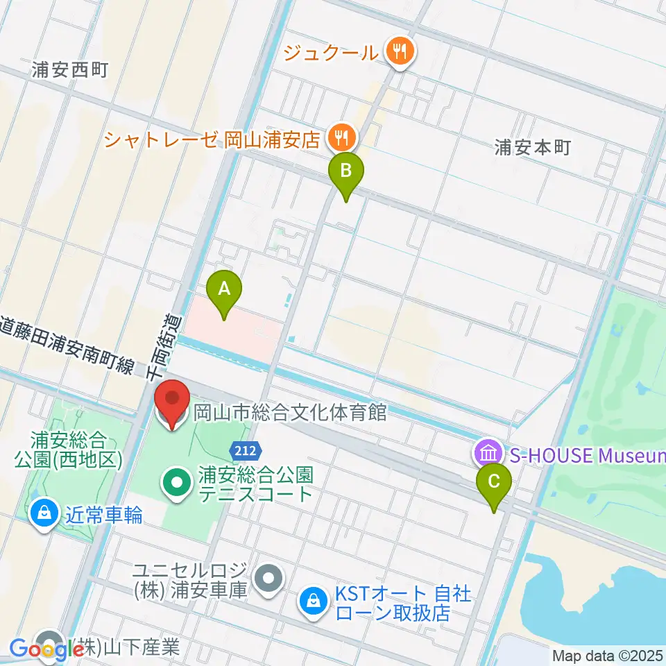 岡山市総合文化体育館周辺のコンビニエンスストア一覧地図