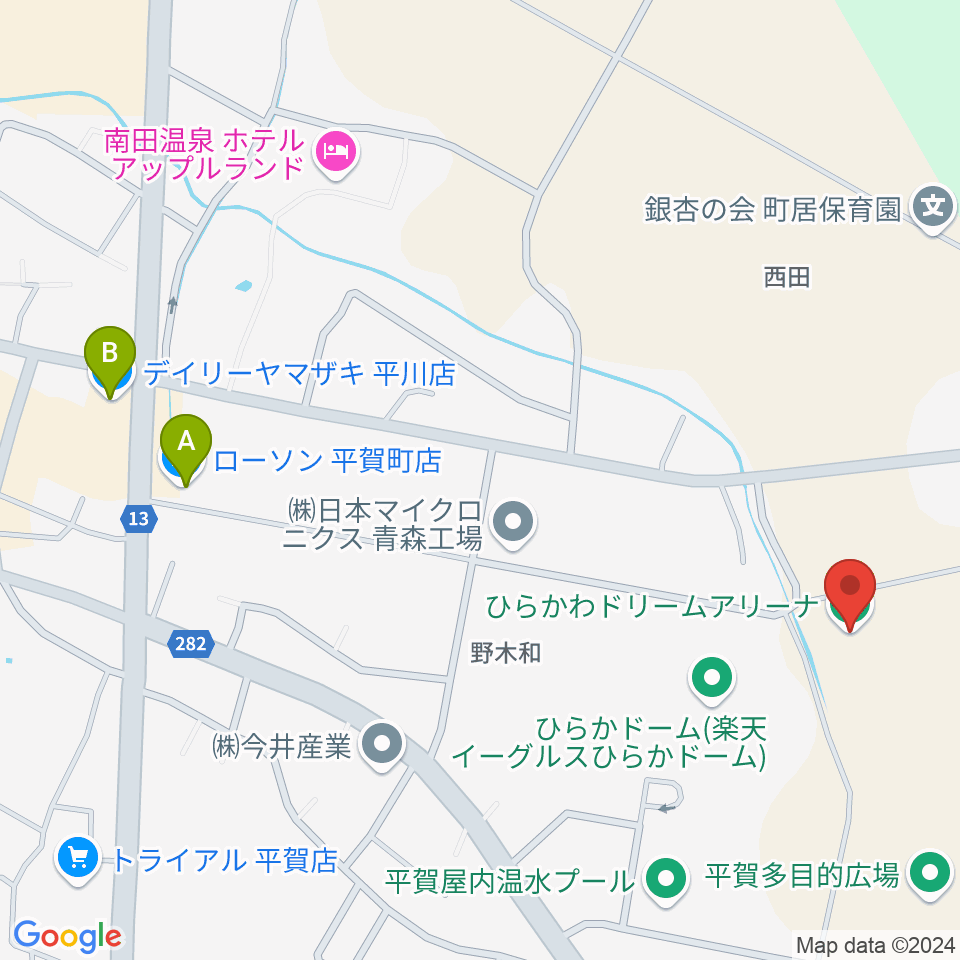 ひらかわドリームアリーナ周辺のコンビニエンスストア一覧地図