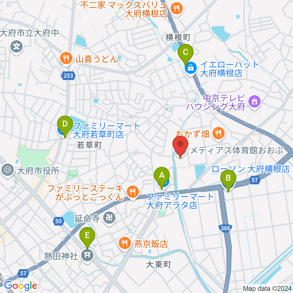 メディアス体育館おおぶ周辺のコンビニエンスストア一覧地図