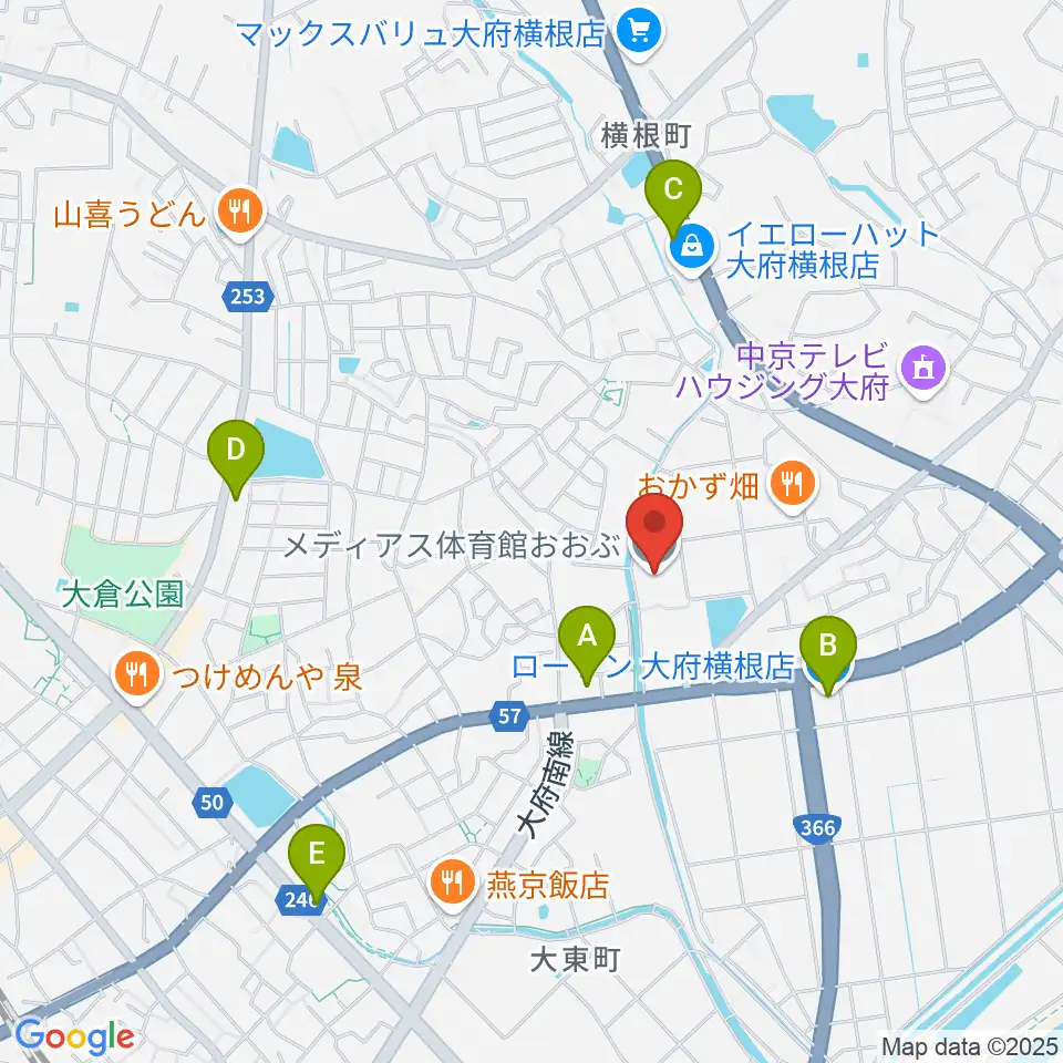 メディアス体育館おおぶ周辺のコンビニエンスストア一覧地図