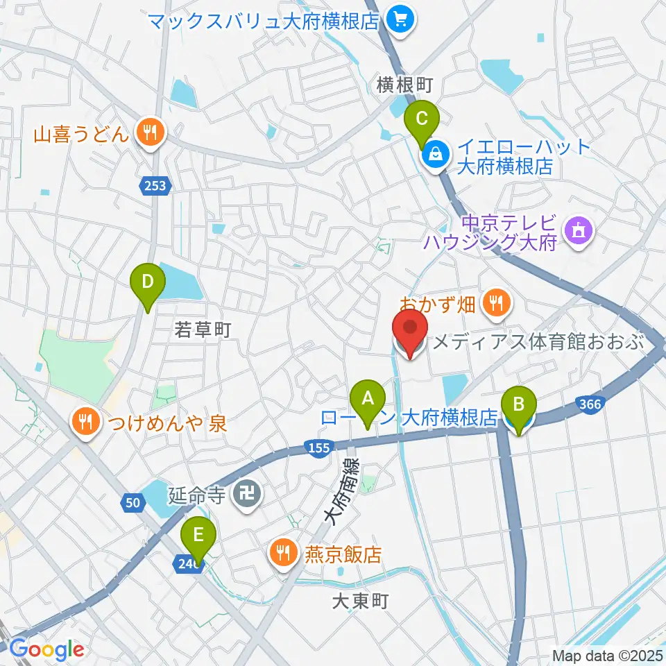 メディアス体育館おおぶ周辺のコンビニエンスストア一覧地図