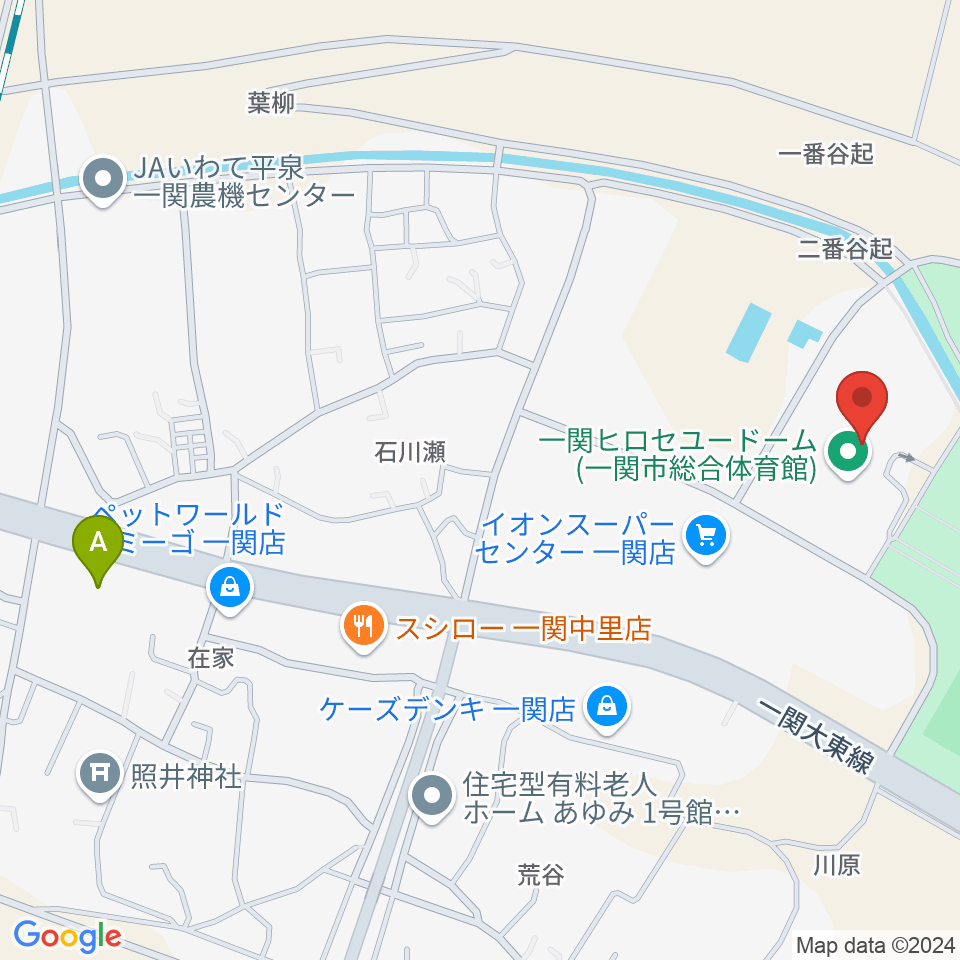 一関ヒロセユードーム周辺のコンビニエンスストア一覧地図