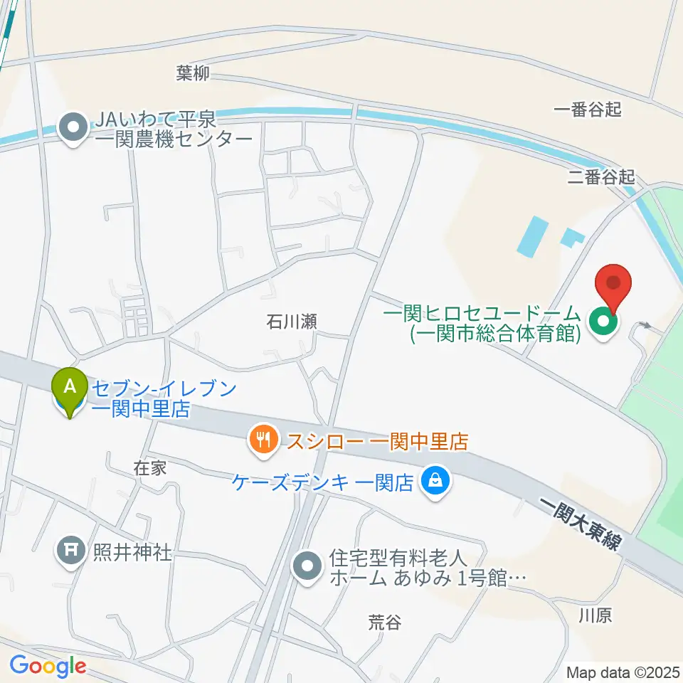 一関ヒロセユードーム周辺のコンビニエンスストア一覧地図