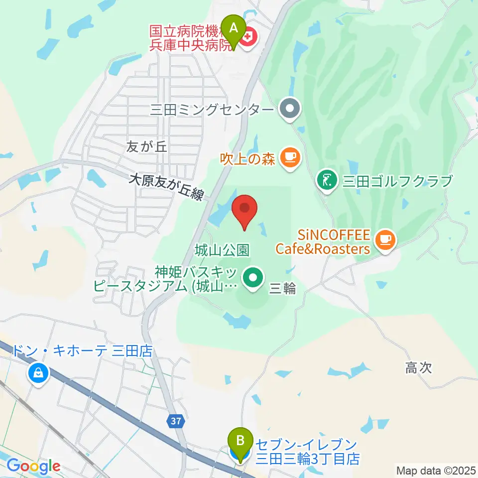 神姫バス城山体育館周辺のコンビニエンスストア一覧地図