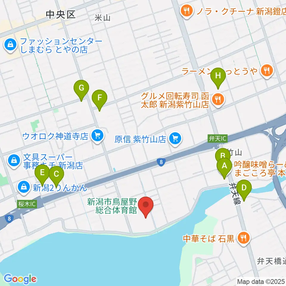 新潟市鳥屋野総合体育館周辺のコンビニエンスストア一覧地図