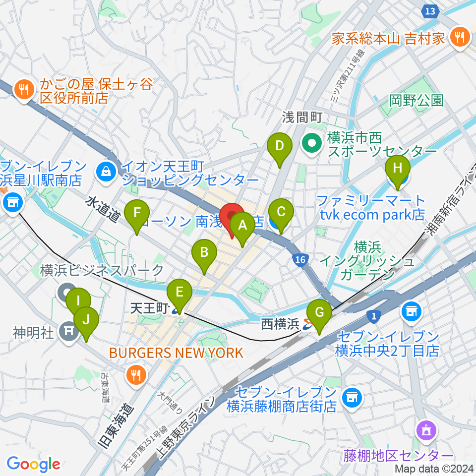 天王町スタジオオリーブ周辺のコンビニエンスストア一覧地図