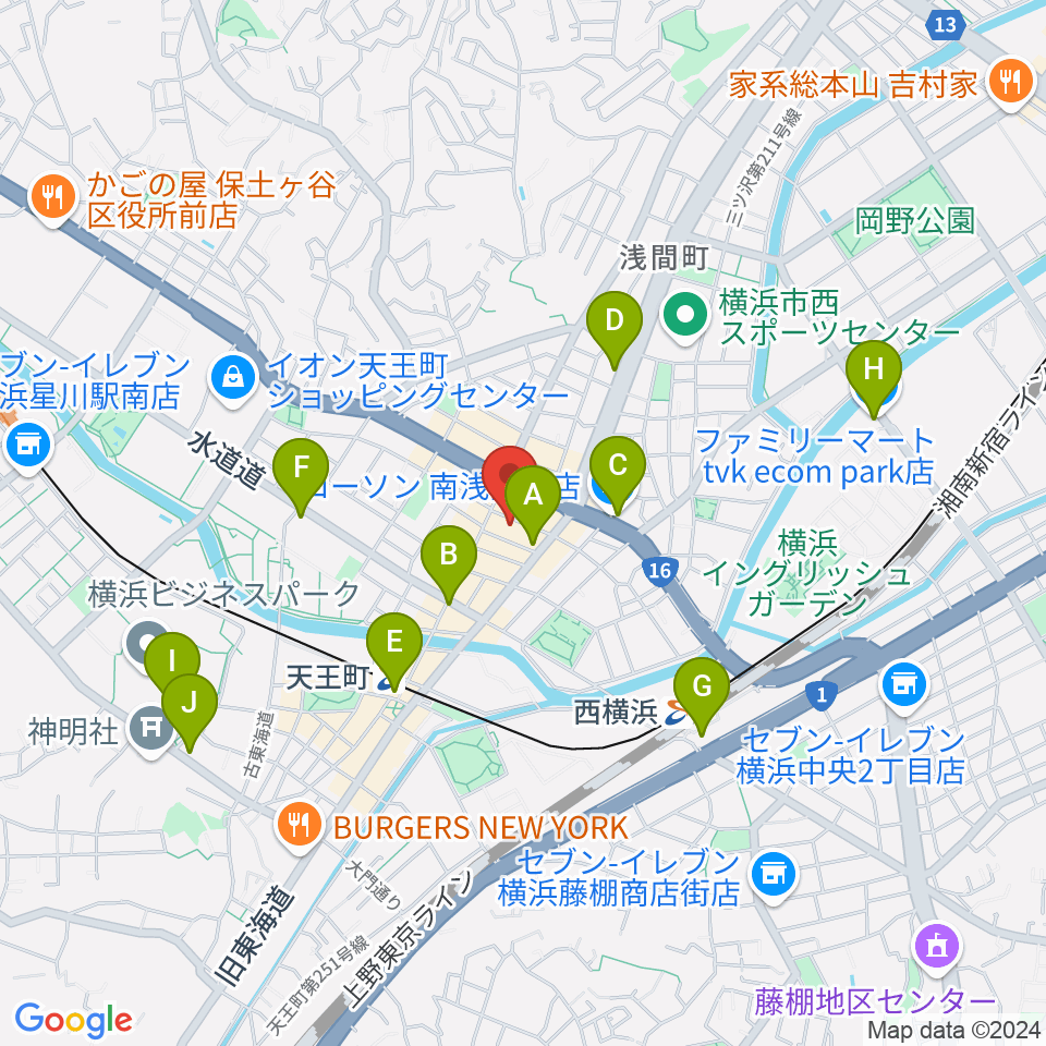 天王町スタジオオリーブ周辺のコンビニエンスストア一覧地図