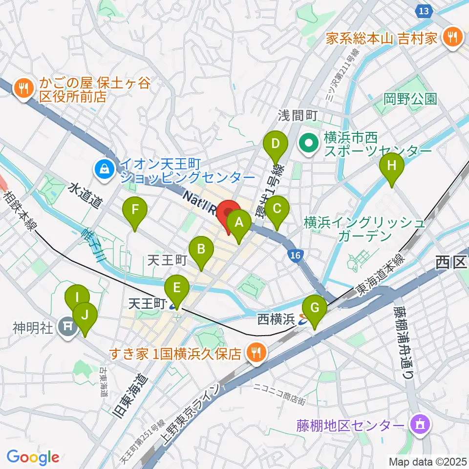 天王町スタジオオリーブ周辺のコンビニエンスストア一覧地図