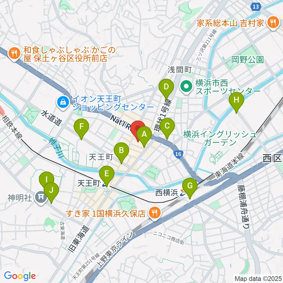 天王町スタジオオリーブ周辺のコンビニエンスストア一覧地図
