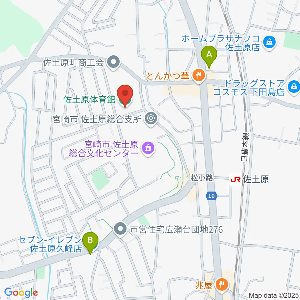宮崎市佐土原体育館周辺のコンビニエンスストア一覧地図
