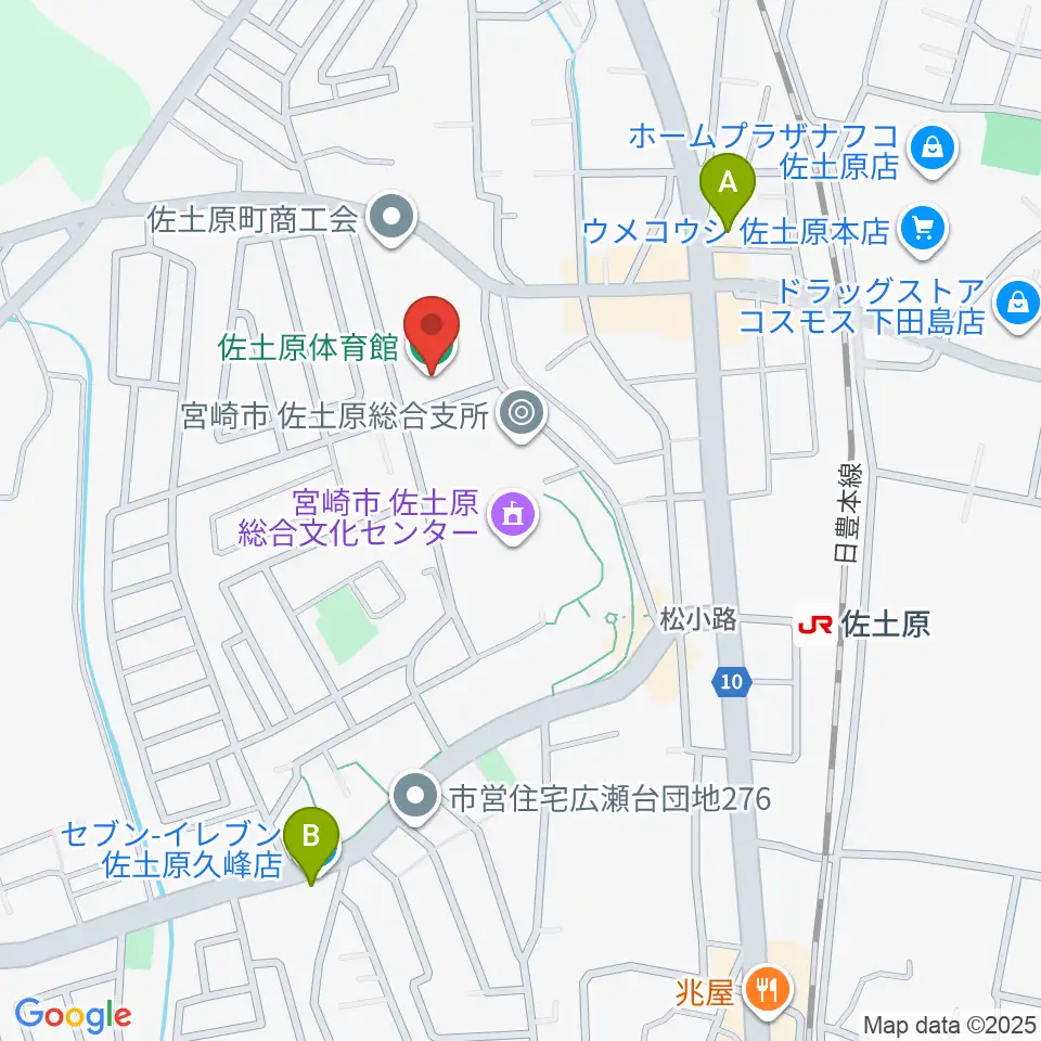 宮崎市佐土原体育館周辺のコンビニエンスストア一覧地図