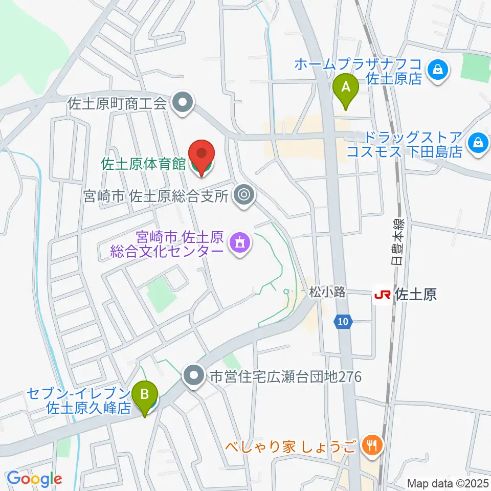 宮崎市佐土原体育館周辺のコンビニエンスストア一覧地図