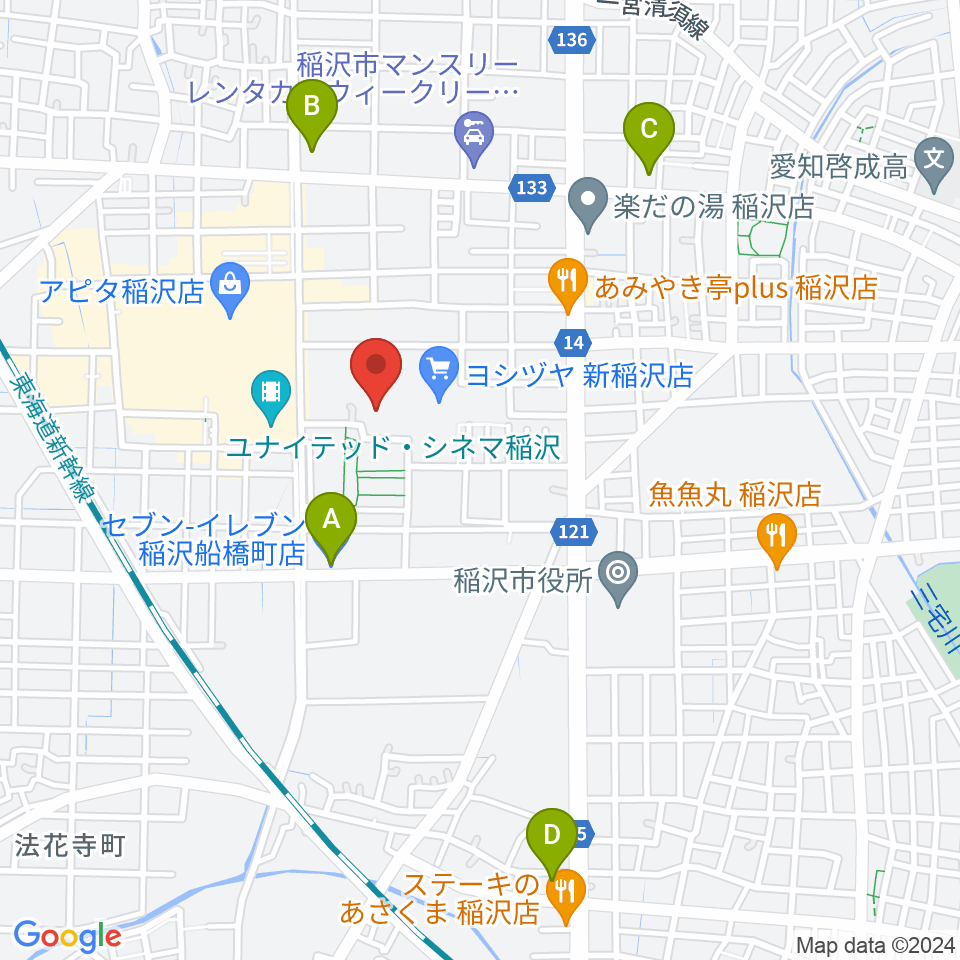 尾西信金いなざわアリーナ周辺のコンビニエンスストア一覧地図