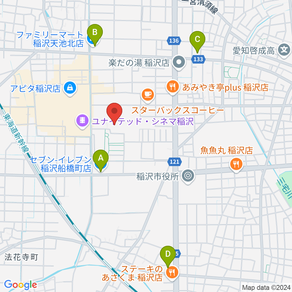 尾西信金いなざわアリーナ周辺のコンビニエンスストア一覧地図