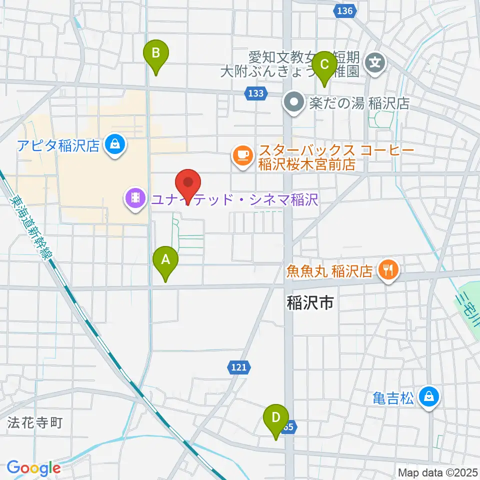 尾西信金いなざわアリーナ周辺のコンビニエンスストア一覧地図