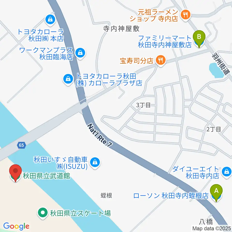 秋田県立武道館周辺のコンビニエンスストア一覧地図