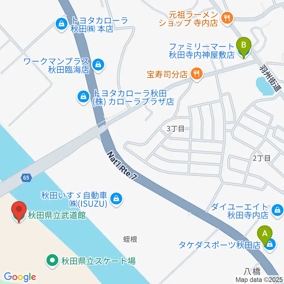 秋田県立武道館周辺のコンビニエンスストア一覧地図