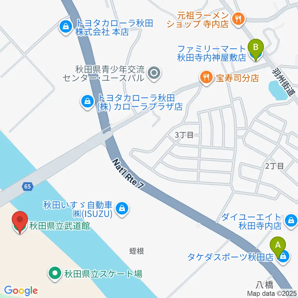 秋田県立武道館周辺のコンビニエンスストア一覧地図