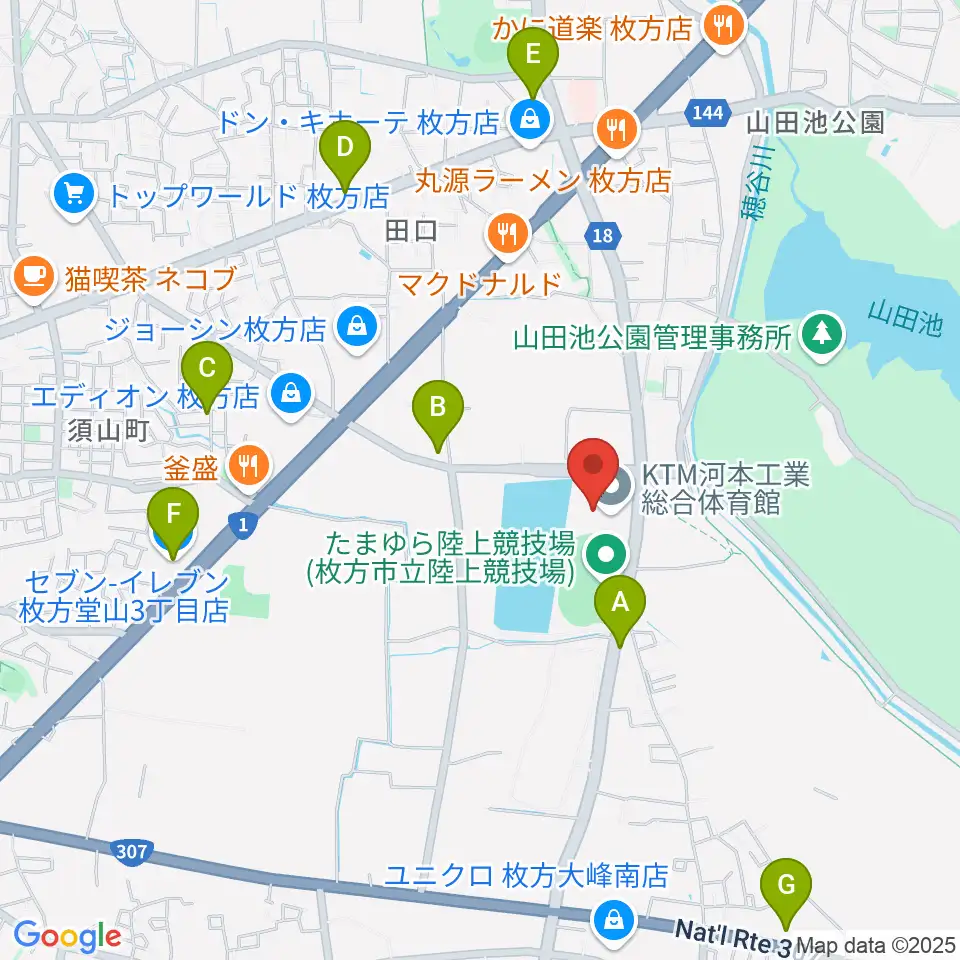 KTM河本工業総合体育館周辺のコンビニエンスストア一覧地図