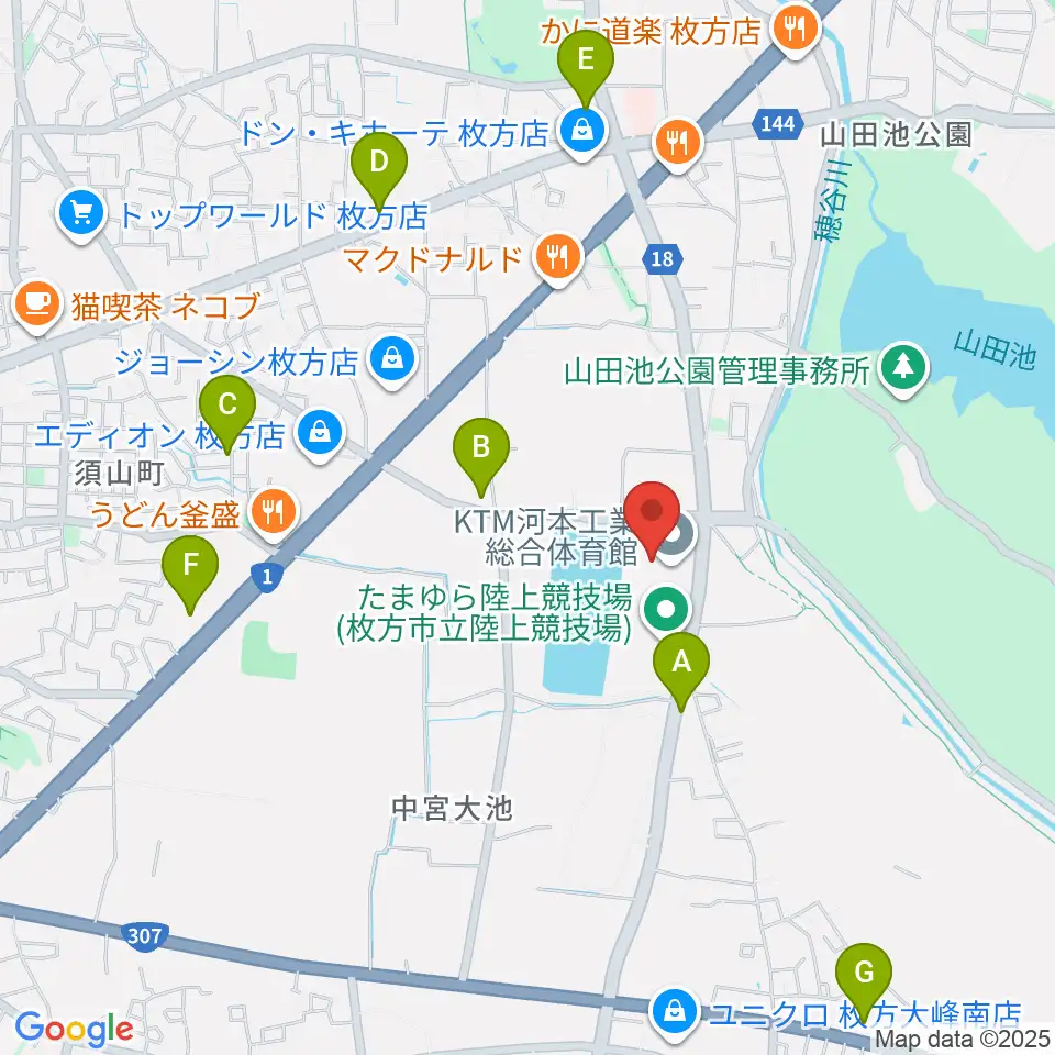 KTM河本工業総合体育館周辺のコンビニエンスストア一覧地図
