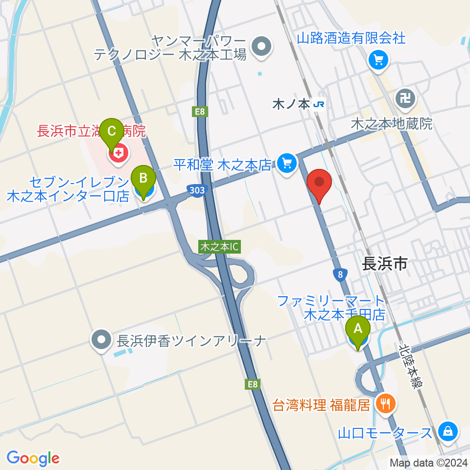 木之本スティックホール周辺のコンビニエンスストア一覧地図