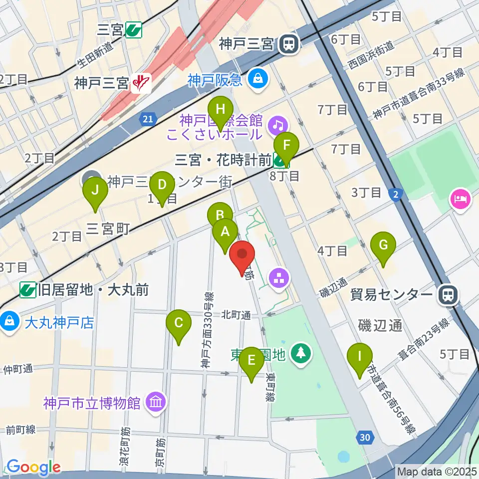 神戸市立中央区文化センター周辺のコンビニエンスストア一覧地図