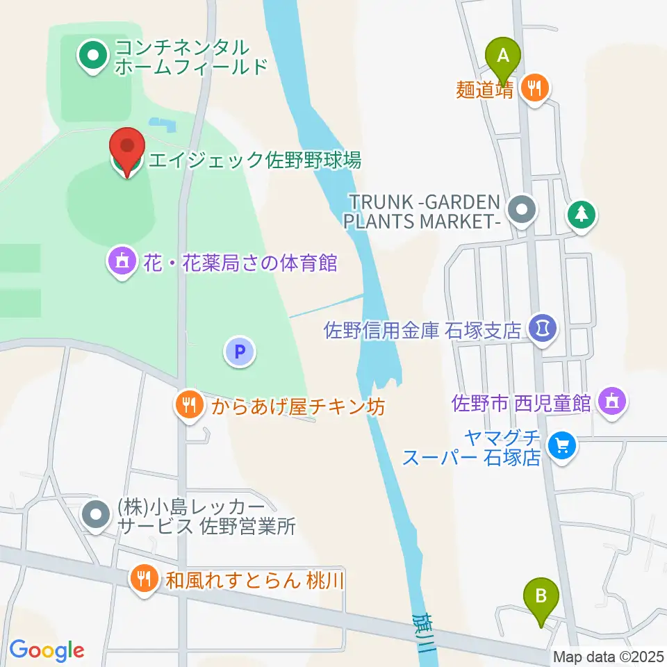 佐野エイジェック野球場周辺のコンビニエンスストア一覧地図