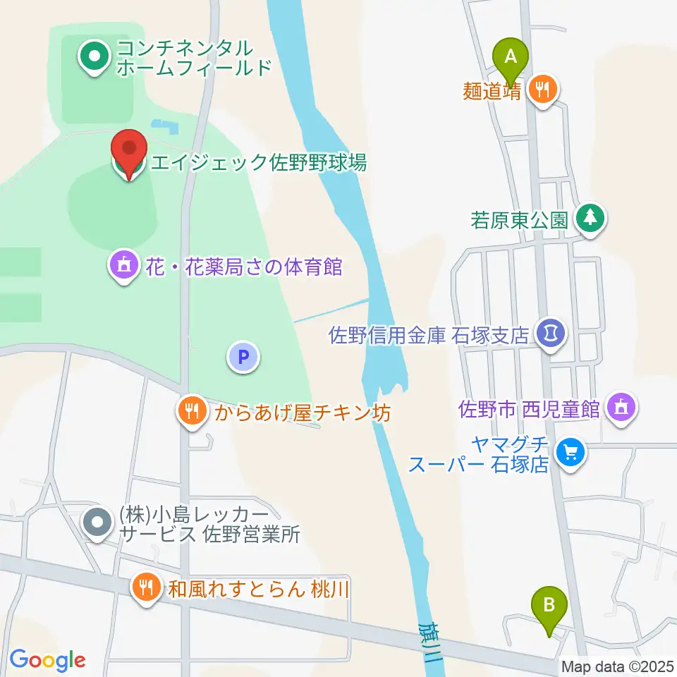 佐野エイジェック野球場周辺のコンビニエンスストア一覧地図