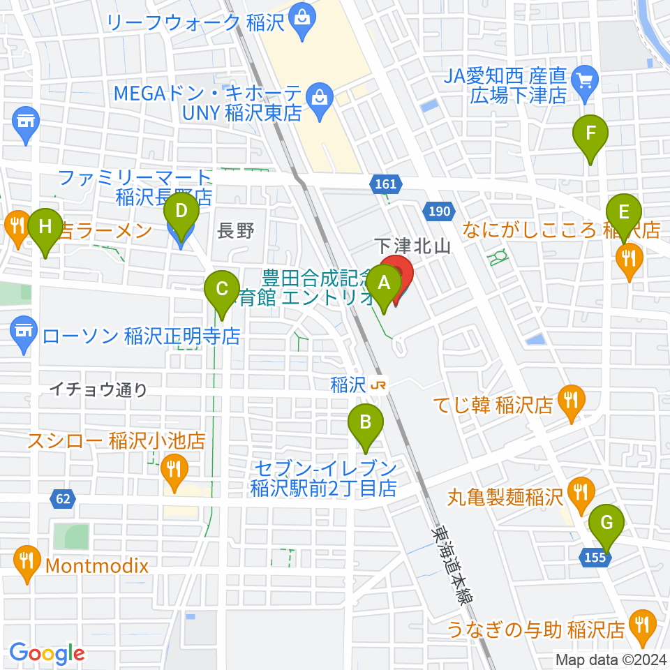 豊田合成記念体育館エントリオ周辺のコンビニエンスストア一覧地図