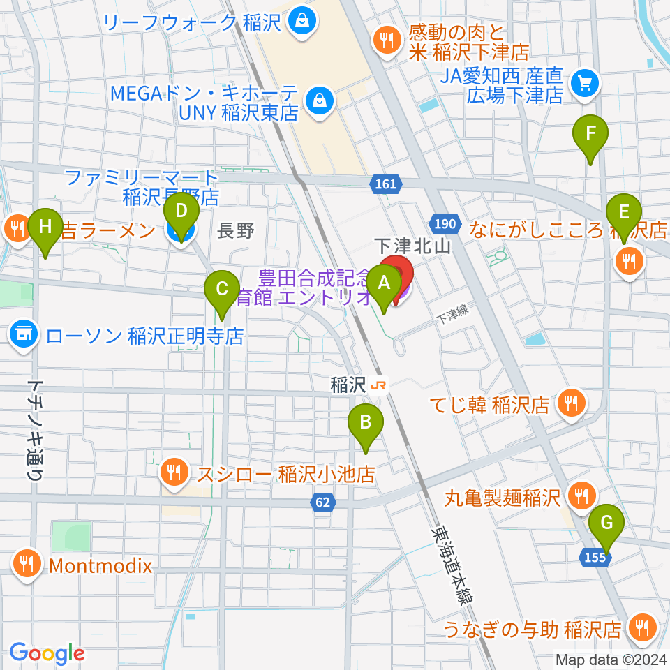 豊田合成記念体育館エントリオ周辺のコンビニエンスストア一覧地図