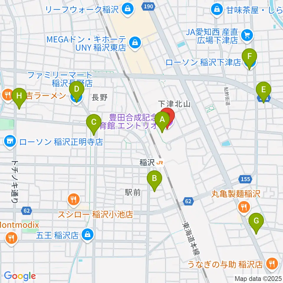 豊田合成記念体育館エントリオ周辺のコンビニエンスストア一覧地図