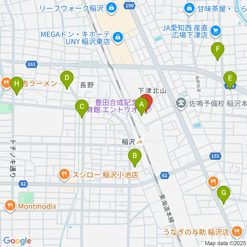豊田合成記念体育館エントリオ周辺のコンビニエンスストア一覧地図