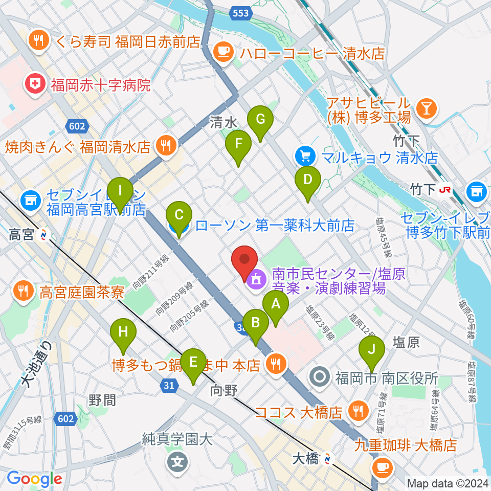 塩原音楽・演劇練習場周辺のコンビニエンスストア一覧地図