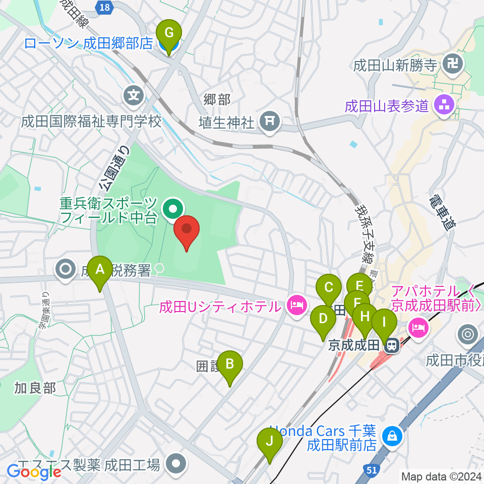 重兵衛スポーツフィールド中台陸上競技場周辺のコンビニエンスストア一覧地図