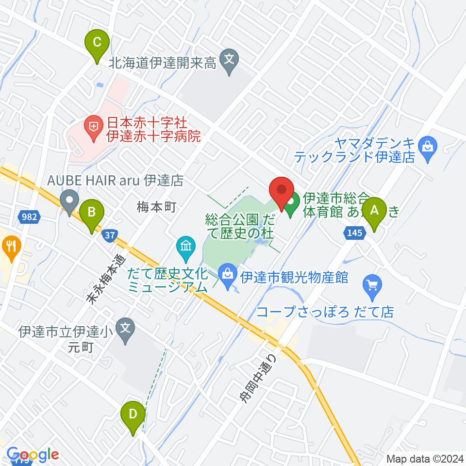 伊達市総合体育館あかつき周辺のコンビニエンスストア一覧地図