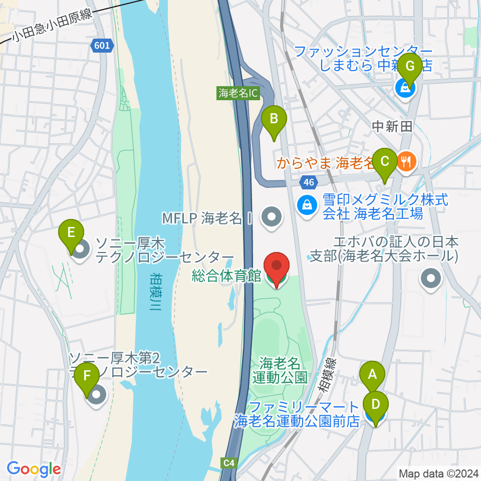 海老名運動公園総合体育館周辺のコンビニエンスストア一覧地図