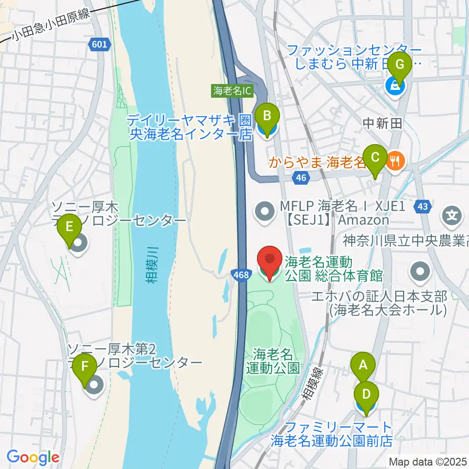 海老名運動公園総合体育館周辺のコンビニエンスストア一覧地図