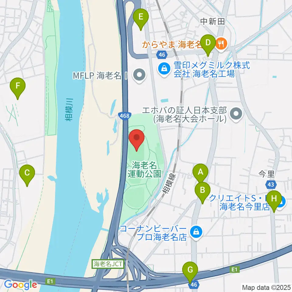 海老名運動公園陸上競技場周辺のコンビニエンスストア一覧地図