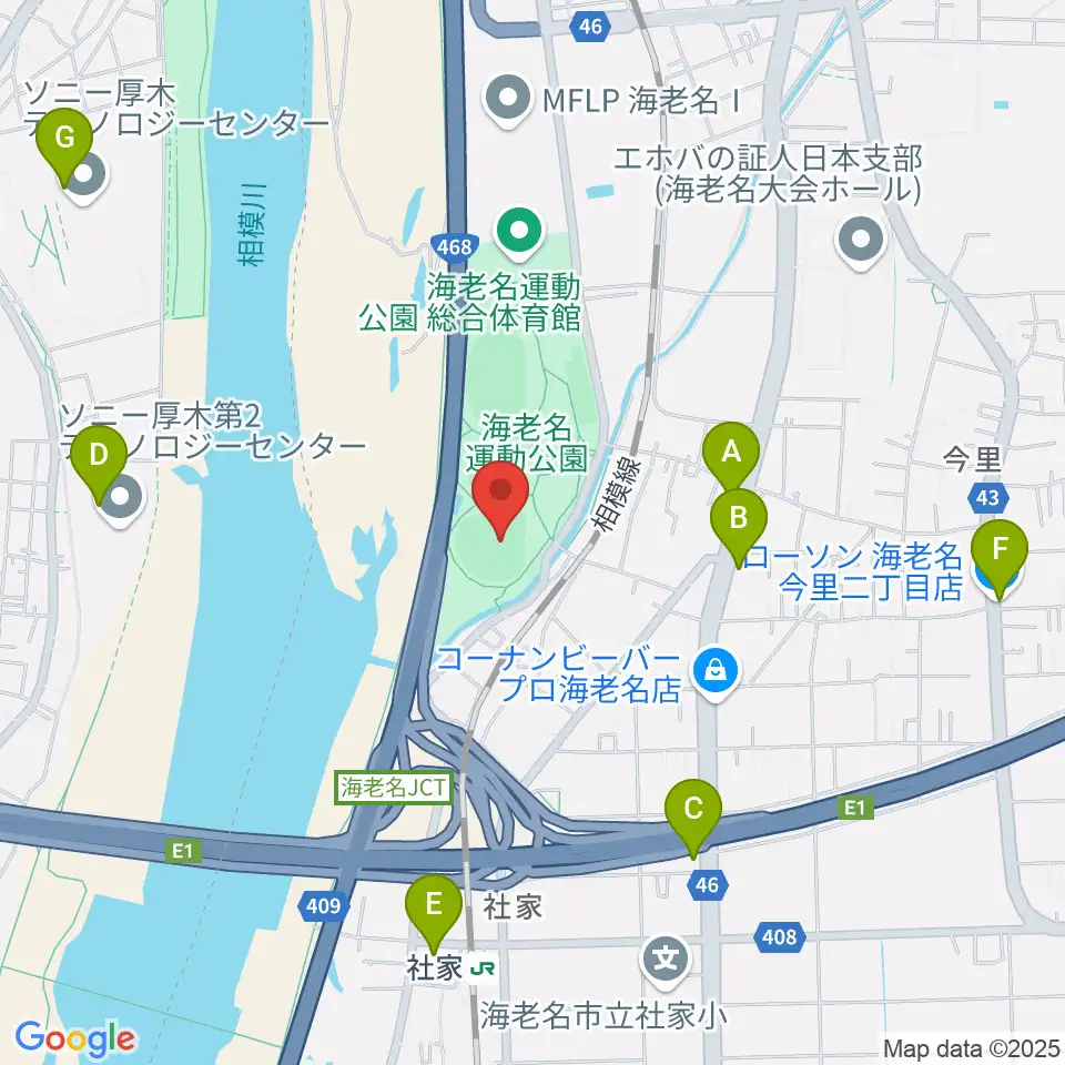 海老名運動公園野球場周辺のコンビニエンスストア一覧地図