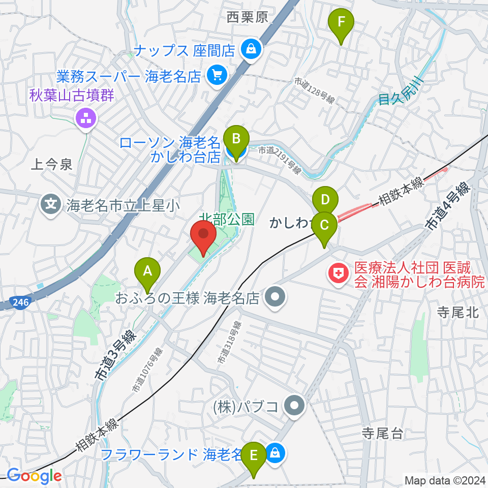 海老名市北部公園体育館周辺のコンビニエンスストア一覧地図