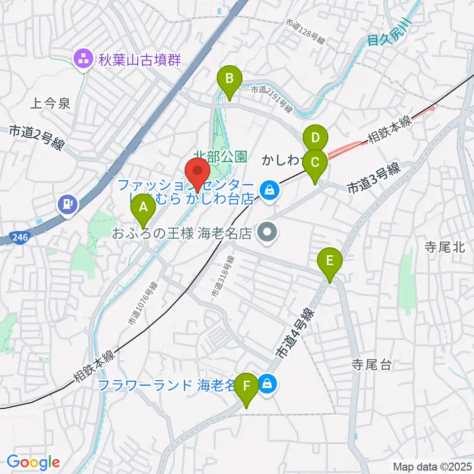 海老名市北部公園体育館周辺のコンビニエンスストア一覧地図