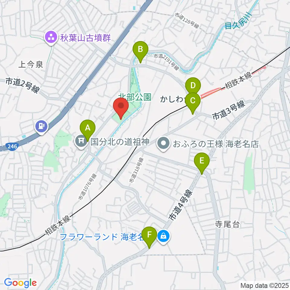 海老名市北部公園体育館周辺のコンビニエンスストア一覧地図