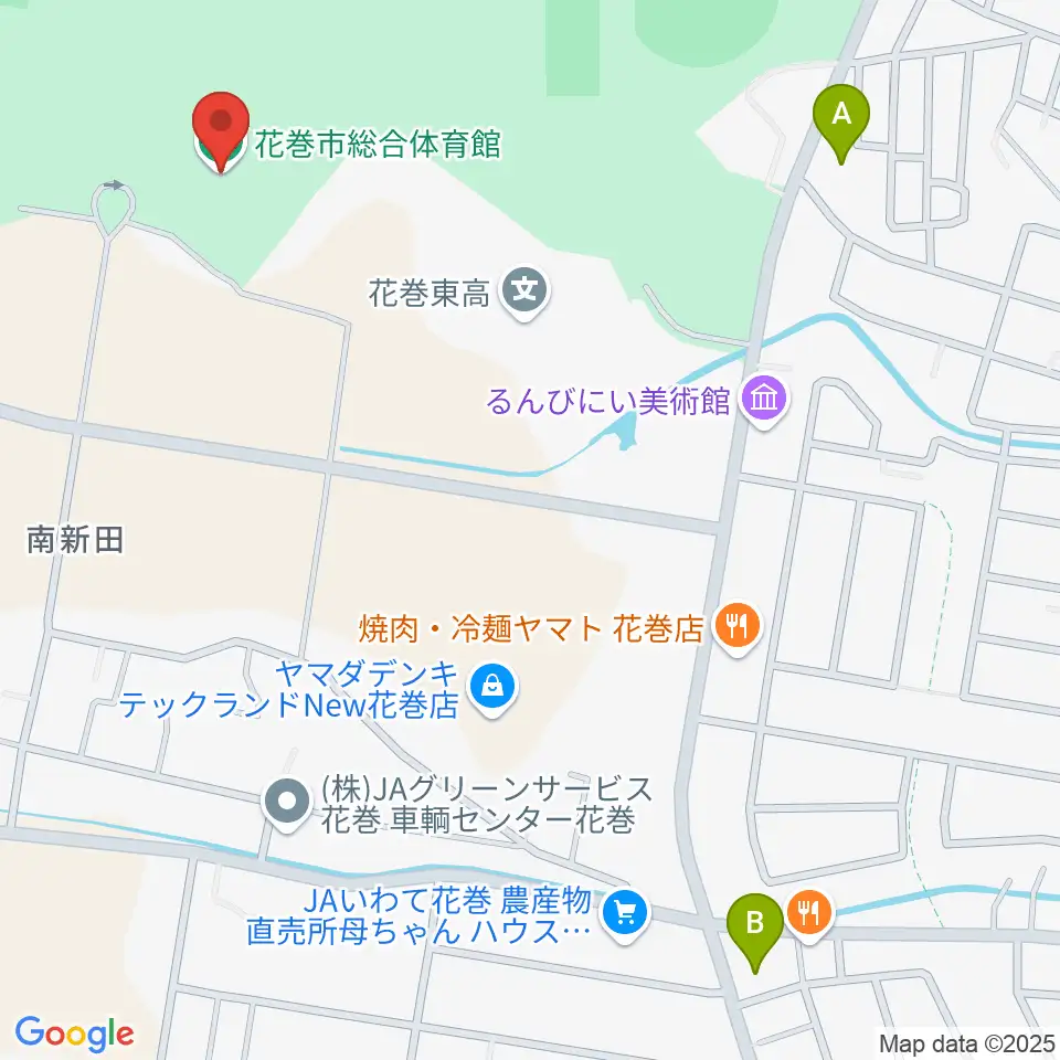 花巻市総合体育館周辺のコンビニエンスストア一覧地図