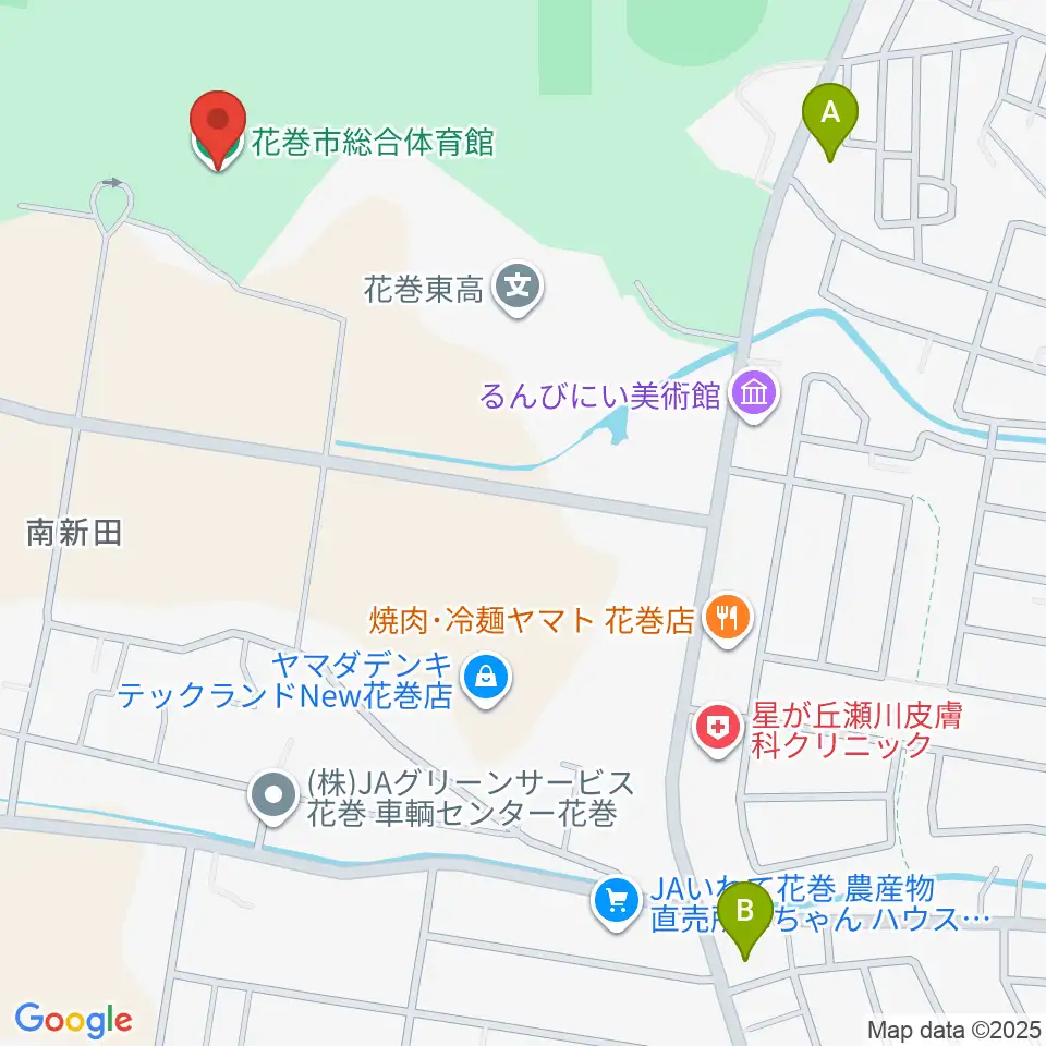 花巻市総合体育館周辺のコンビニエンスストア一覧地図