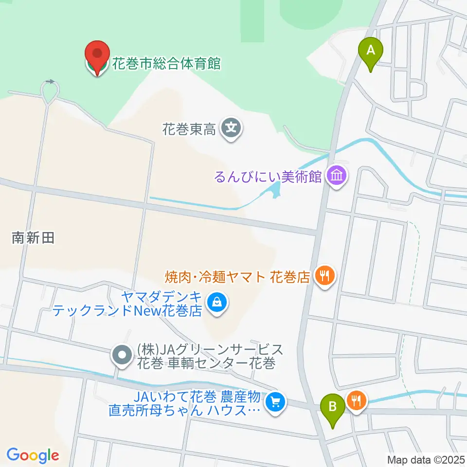 花巻市総合体育館周辺のコンビニエンスストア一覧地図