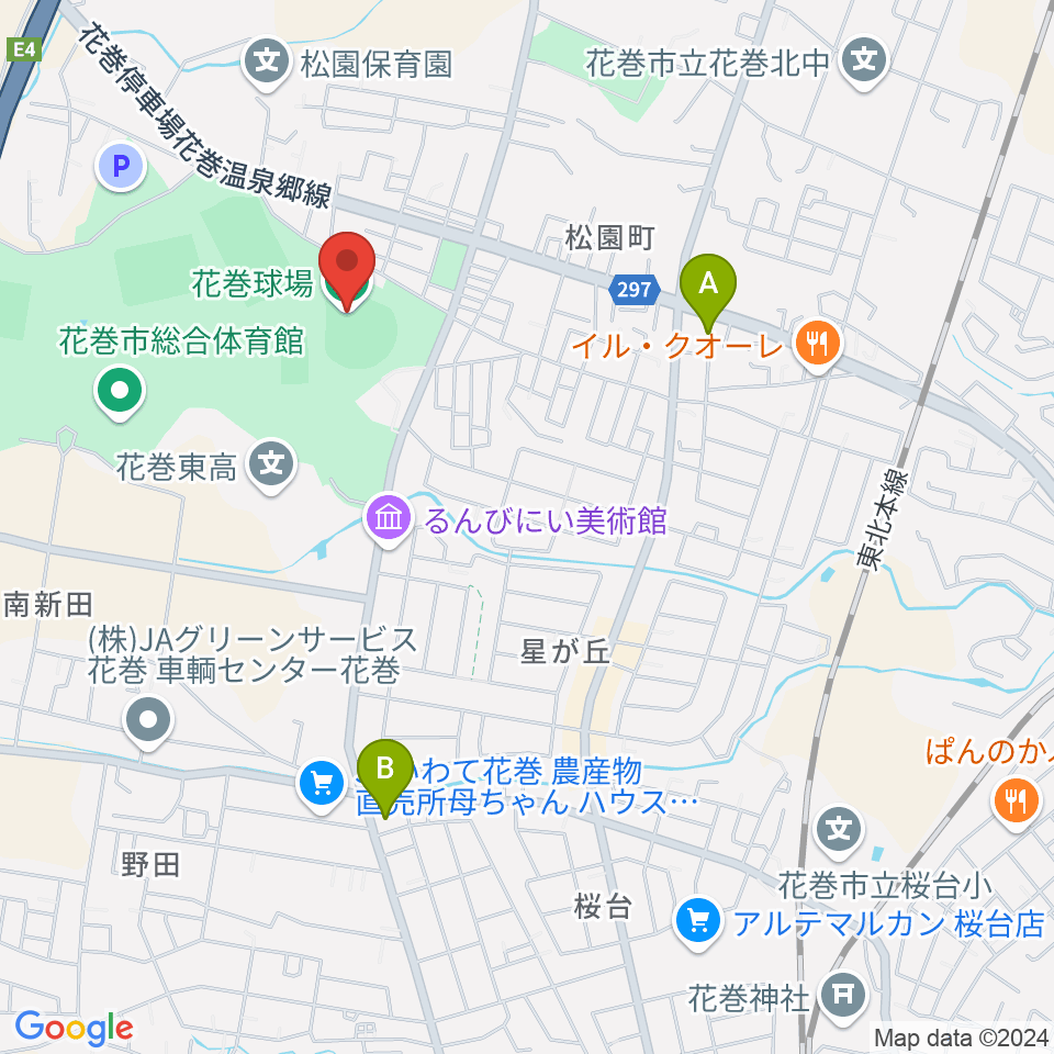 花巻球場周辺のコンビニエンスストア一覧地図