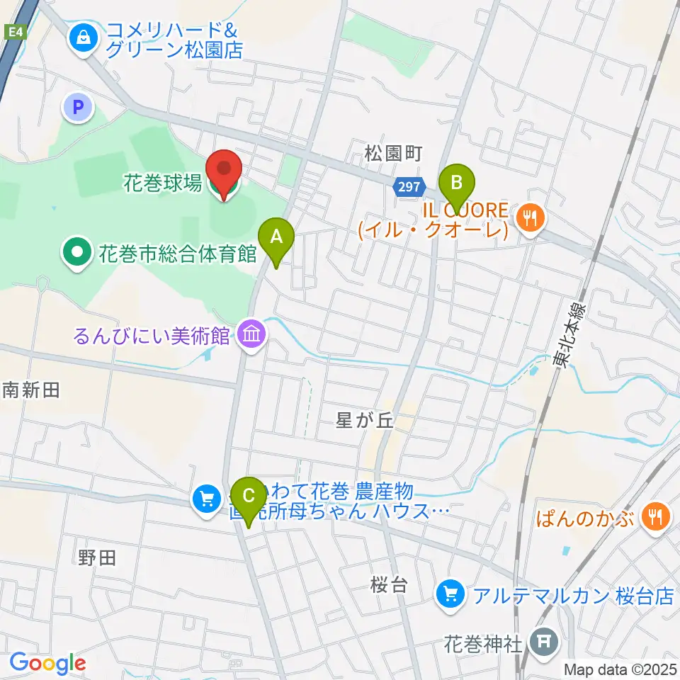 花巻球場周辺のコンビニエンスストア一覧地図